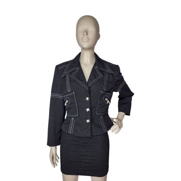 Vintage 90s Entre Deux Gothic Punk Black Worsted Wool Button-Down Blazer Jacket - Picture 4 of 9